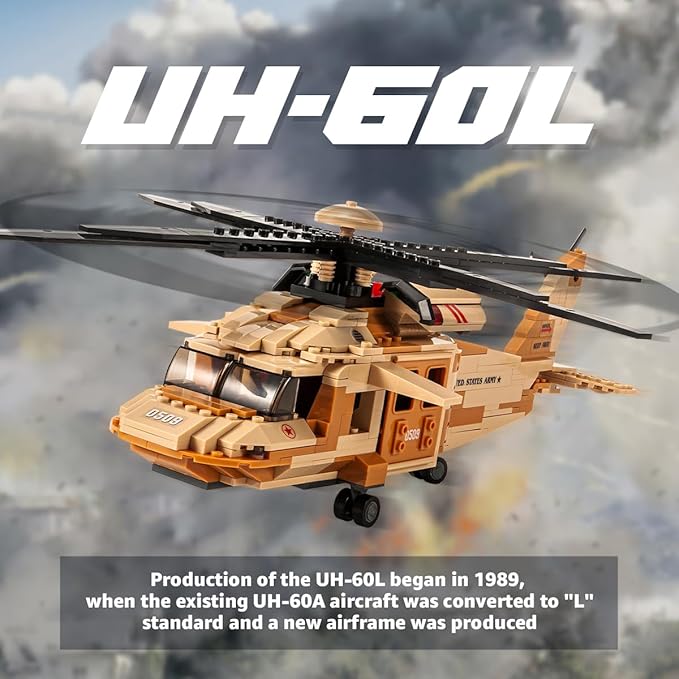 DAHONPA UH-60L Medium Utility Helicopter Black Hawk Military Army Airplane Building Bricks Set with 4 Figure, 439 Pieces Air-Force Build Blocks Toy, Gift for Kid and Adult.