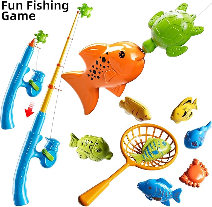 Magnet Fishing Toys Game for Kids 3 4 5 6 7 8 Years Old - Pool Toys, Bath Toys for Toddlers, Pole Rod Net, Floating Fish Toys, Outdoor Party Toys for Boys Girls Kids Age 3-8 8-12 Year Old