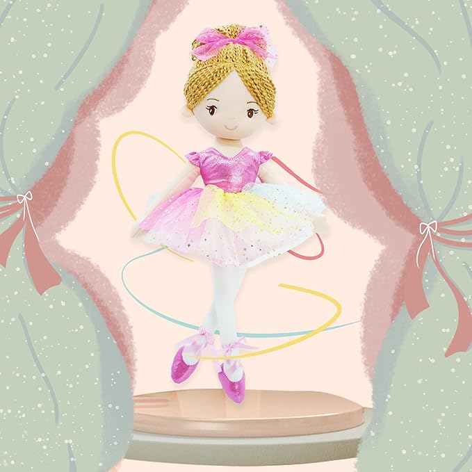 June Garden 16" Ballerina Princess Polina - Stuffed Plush Soft Doll - Pink Outfit - Gift for Toddler Girls