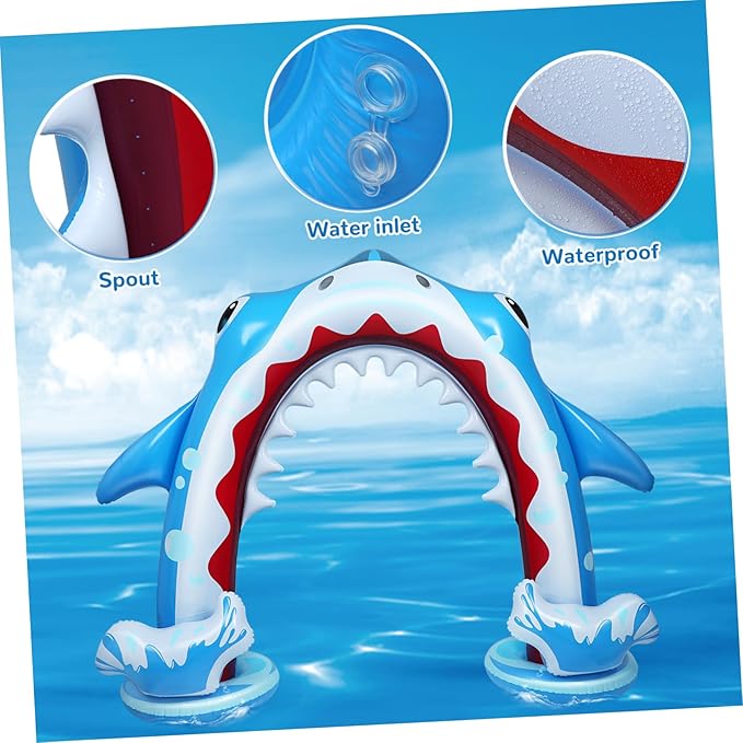 Toyvian Inflatable Arch Sprinkler Shark, 95.4 x 78.7 Summer Outdoor Sprinkler Water Toys for Kids, Large Water Sprinkler Toys for Boys & Girls