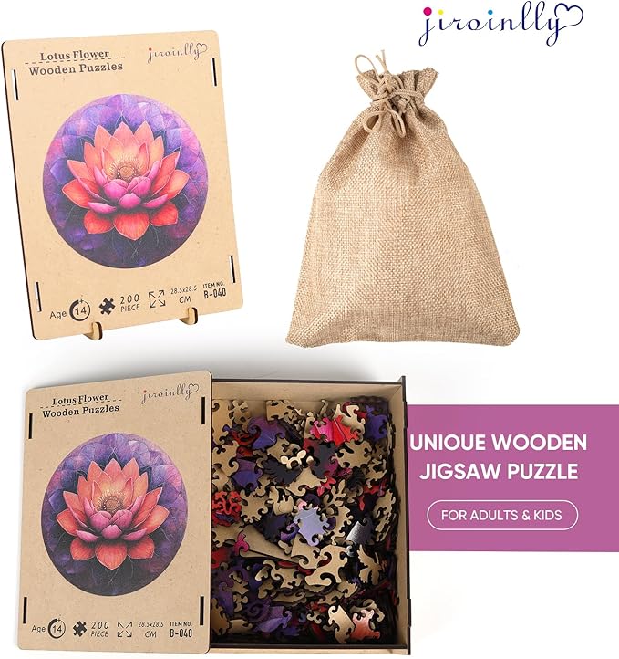 Flower Wooden Puzzle for Adults, Mandala Jigsaw Puzzles 200 Piece, Unique Shapes Family Reunion Puzzle for Adults and Kids, Beautiful Package, Best Gift for Family Friends Medium 11.2x11.2in