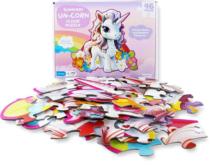 MOMO&LYCHEE Unicorn Floor Puzzles,46 Pieces Jigsaw Puzzles for Kids Ages 4-6,Large Puzzles Toys for Toddler Gift