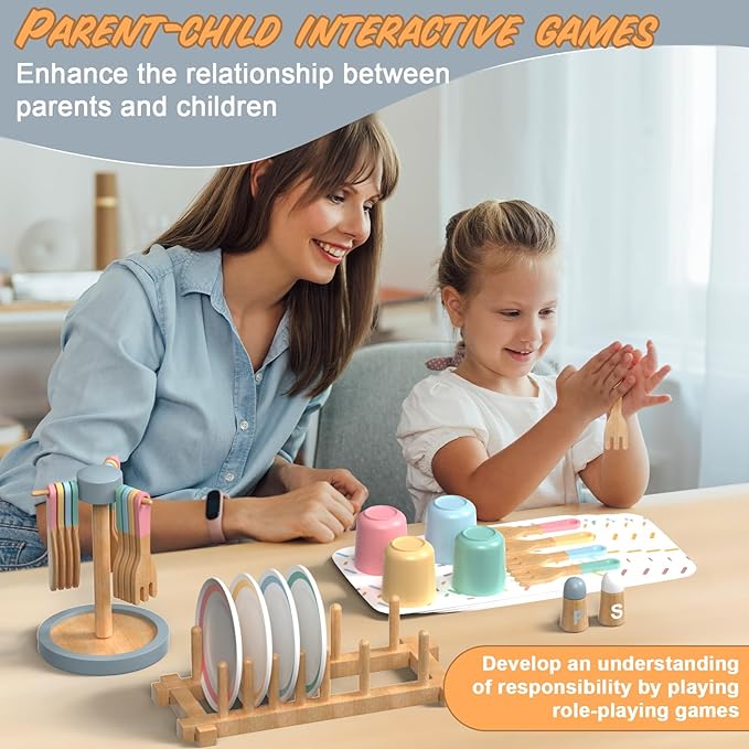 IIFONII 33PCS Kids Kitchen playset Wooden Kitchen Set for Girls and Boys, Montessori Toys for 1-6 Year Old Toy Dishes Baby Kitchen Set, Pretend Wooden Play Kitchen Accessories Toys for Toddlers