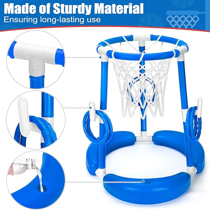 GMAOPHY Pool Basketball Hoop, 2-in-1 Poolside Floating Pool Basketball Game, Swimming Pool Games for Kids Adults Indoor Outdoor Play, Water Play Toy Family Party, Includes Hoop, Balls, Pump, Blue