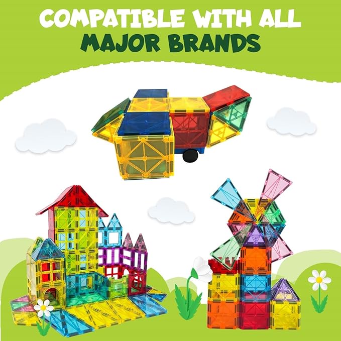 Magnetic Tiles 136 PCS with 2 Cars and 8 Extra Alphabets – STEM Building Blocks for Kids, Educational Gift for Boys & Girls