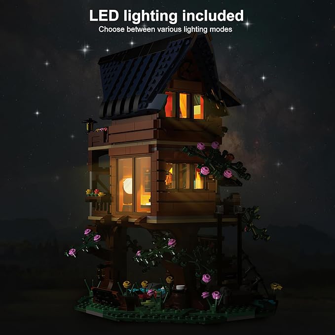 VATOS Tree House STEM Toy, 1155PCS Creative Building Set for Kids with LED Light | 4 Seasons in 1 Treehouse Building Bricks Forest House for 6 7 8 9 10+ Girls Boys Christmas Birthday Gift