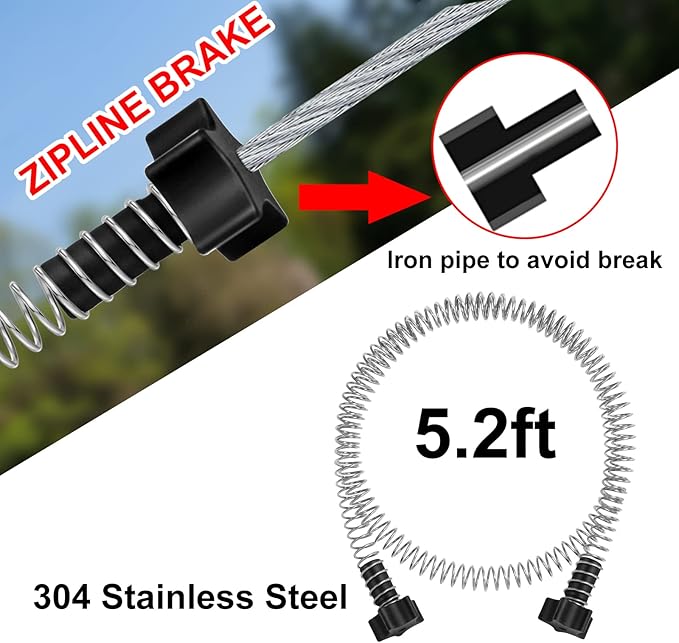 EDOSTORY 160 Feet Backyard Zip Line Kit for Kids and Adult Up Outdoor to 330lb with Stainless Steel Ziplines Spring Brake and Safety Harness, Christmas and Birthday Gifts for Kids(Red)