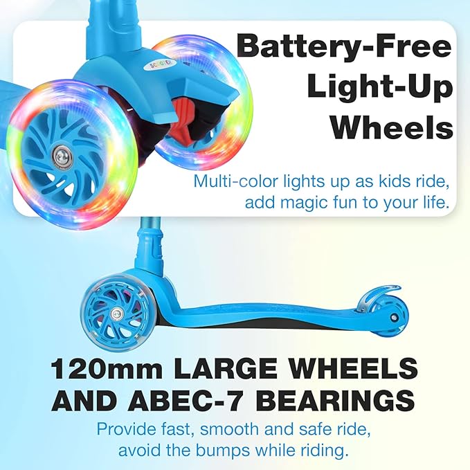 BELEEV A2 Scooters for Kids 3 Wheel Kick Scooter for Toddlers Girls Boys, 4 Adjustable Height, Lean to Steer, Light up Wheels, Extra-Wide Board, Easy to Assemble for Children Gift Sport Toys Ages 3-12