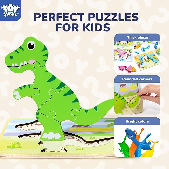 TOY Life Toddler Puzzles Ages 2-4, Wooden Puzzles for Toddlers 1-3, 7 Piece Dinosaur Puzzle 2 Year Old, Toddler Puzzles Ages 1-3, Toddler Boy Toys 2-3, Educational Toys for Toddlers 3-5