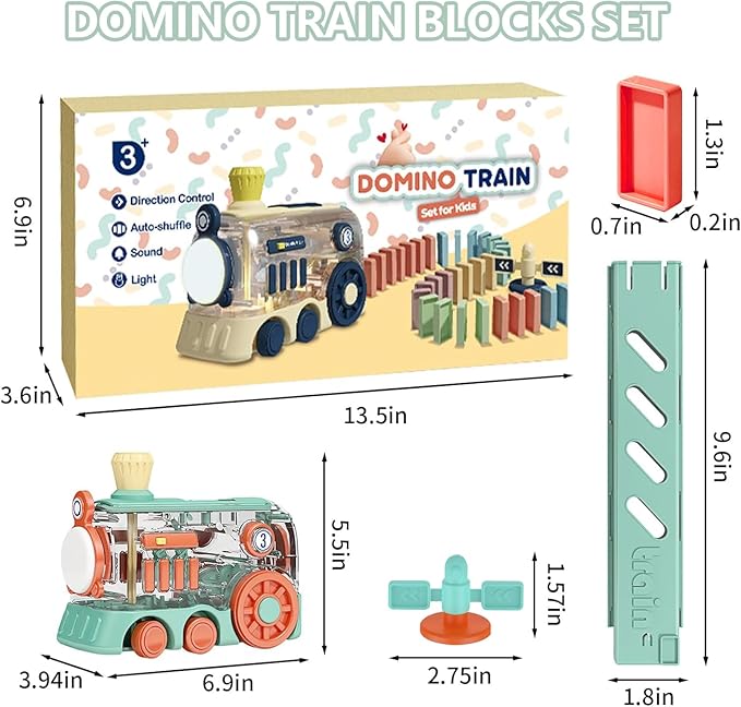 Domino Train Toys, 200PCS Automatic Dominoes Stacking Kids Games for 3+ Year Old Boys, Stem Montessori Toy Toddler Birthday Gifts Age 4 5 6 7 8