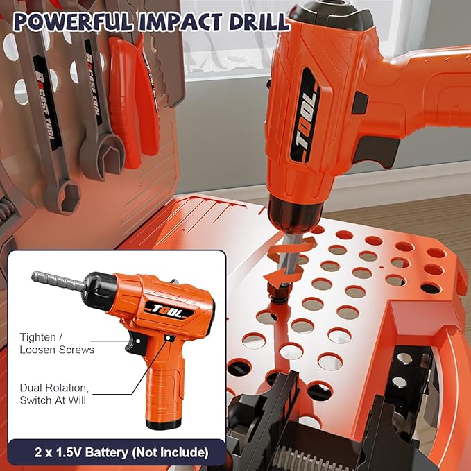 Kids Tool Bench Set, 90 PCS Toddler Tool Workbench with Realistic Electric Drill, STEM Construction Toy Tool Pretend Play Set, Outdoor Gift for Boys & Girls Age 3-5