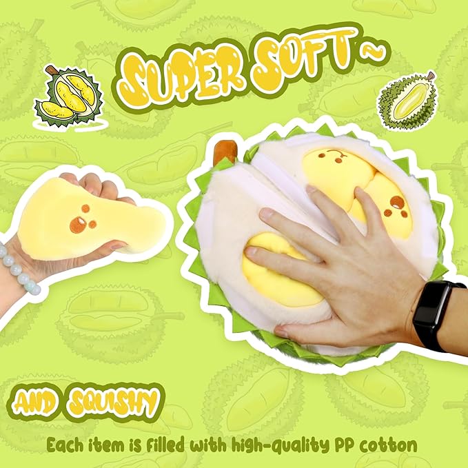 Creative Detachable Durian Plush Toy, Fruit Durian Plush Toy, Decompression Durian Toy, Durian Plush Pillow, Cute Peeling Durian Plush Doll (Musang King-11.81 in)