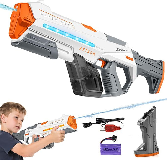 Electric Water Guns for Adults, Squirt Guns for Kids with Light Up and Large Capacity, Powerful Water Gun Up to 28-32FT Range for Summer Swimming Pool Party Beach Outdoor Activity(White)