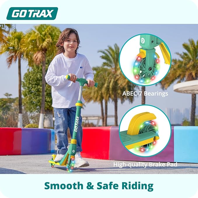 Gotrax K03 Kick Scooter for Kids, 5" LED RGB Lighted Wheels, 4.6 Lbs Lightweight and One-Click Detachable Design, Height Adjustable Handlebars, Anti-Slip Deck and Max Load 110 Lbs for Boy&Girl Age 3+