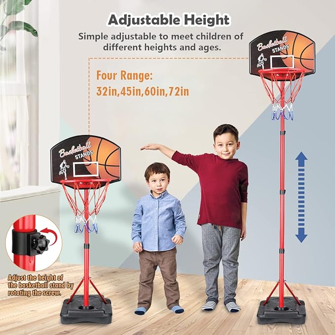 MXF Kids Basketball Hoop Stand with Dart Board, Height Adjustable 2.6ft-6.2ft, Portable Mini Basketball Hoop Set with Balls & Darts, 2 in 1 Indoor Outdoor Toys for Kids Toddlers Ages 4-8