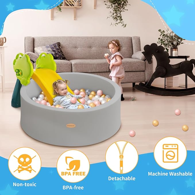 Baby Ball Pit 35.4" Soft Round Memory Foam Ball Pits NOT Included Balls Indoor Outdoor Playpen for Babies Toddlers Kids Great Gift for Girls Boys, Gray