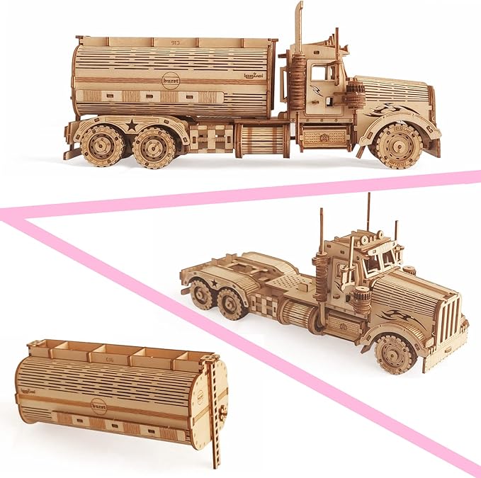 3D Wooden Puzzle - Wood Mechanical Tank Truck Model Kits - Coin Bank Crafts Model - Wooden STEM DIY Brain Teaser Puzzles, Birthday for Kids and Adults Teens Boys Girls
