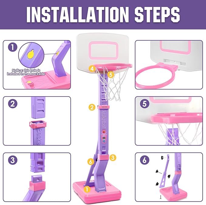 SUPER JOY Toddler Basketball Hoop - Height Adjustable Kids Hoop for Indoor & Outdoor Play - Portable Basketball Goal for Poolside Play - Toy for Boys & Girls