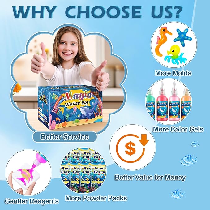 Magic Water Elf Toy Kit, Aqua Fairy Water Gel Kit for Kids, Squishy Maker with 20 DIY Models and 20 Colors, Magic Gel Water Pets Compatible with Boys & Girls Gift Aged 3+