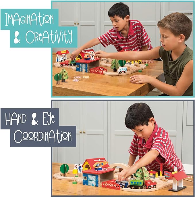 Wooden Train Set - 69 Pieces Wooden Train Tracks & Trains for Kids, Toddler Boys and Girls 3,4,5 Years Old and Upโ Premium Wood Construction Toys -Fits Thomas, Brio, IKEA, Melissa and Doug