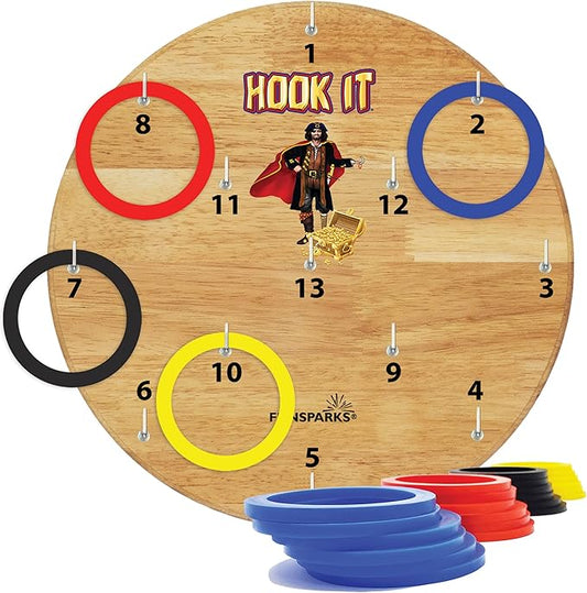 Hook It Ring Toss Game for Kids & Adults – Includes 24 Rings and Extra Hook – Indoor & Outdoor Games for Family and Friends – Safe Alternative to Darts