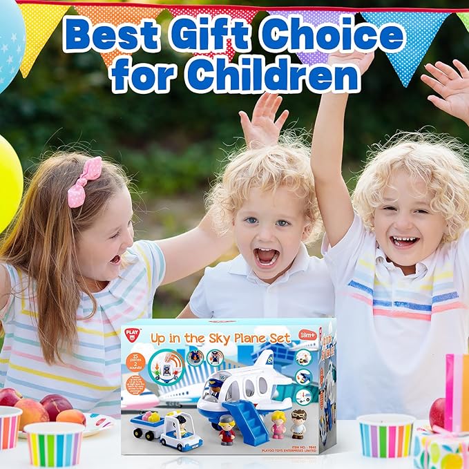 PLAY Airplane Toy for Kids - Toddler Airplane Toys Travel Plane Toys for Kids 2+ Years Old with Small Figures & Baggage Carrier, Musical Toy Airplane with Lights for Boys Girls Gifts Birthday (Blue)