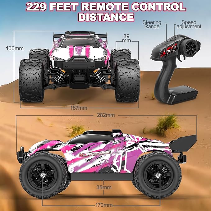 Pink Remote Control Car for Girls, 1:18 Fast rc Cars for Girls with 40+ KM/H 4WD Off-Road rc Truck, Includes 2 Rechargeable Batteries, 8 9 10 11 12 13 Year Old Girl Gifts