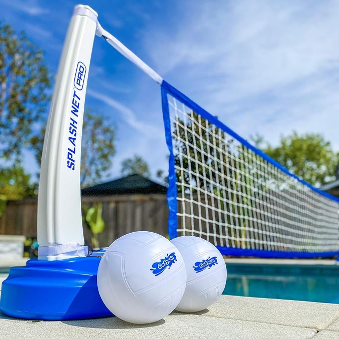 GoSports Splash Net PRO Pool Volleyball Net - Red, White, or Blue - Includes 2 Water Volleyballs and Pump