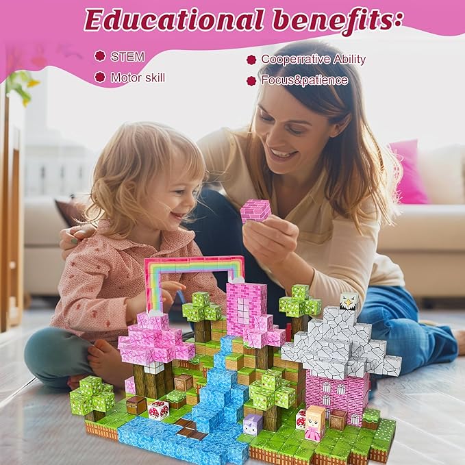 Magnetic Blocks - 110PCS Magnets Building Blocks World Set for Kids Ages 3-5 5-7 8-12, Magnetic Tiles Game Preschool Toys for 3 4 5 6 Year Old Girls Boys Gifts (Rainbow Home)