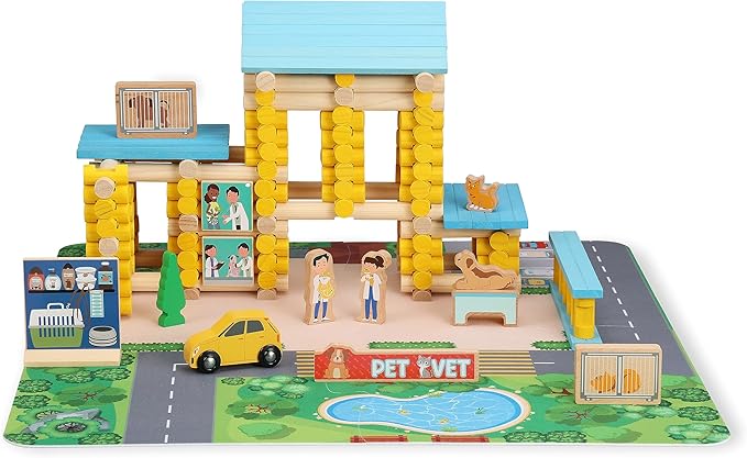 SainSmart Jr. Wooden Logs Set - 229 PCS Classic Building Toy for Kids, Pet Vet Log Kits Compatible with Lincoln Logs, Ages 3+