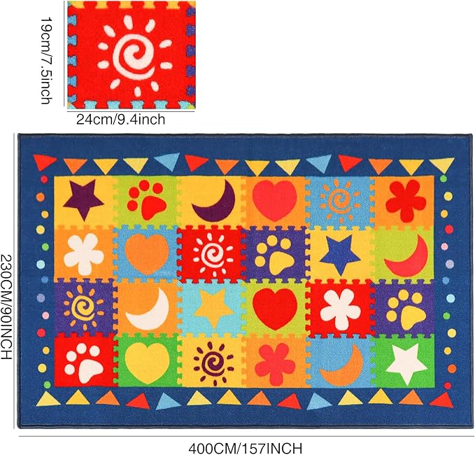 Classroom Rugs, Preschool Rugs for Classroom Elementary, School Learning Seat Area Rug, Non-Slip Educational Classroom Carpet, Washable Kids Rugs for Playroom Nursery (Style 1, 13'x 7'5")