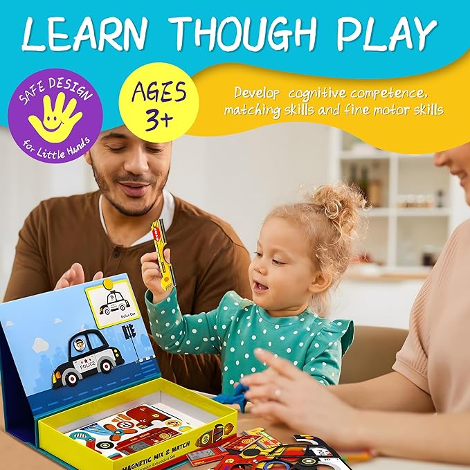 Magnetic Puzzles for Kids Ages 4-8 - 71 PC Educational Vehicle Magnetic Book, Dress-Up Game & Preschool Toddler Learning Activities, Travel-Friendly STEM Toy, Fridge Magnets for Toddlers Ages 1-3 3-12