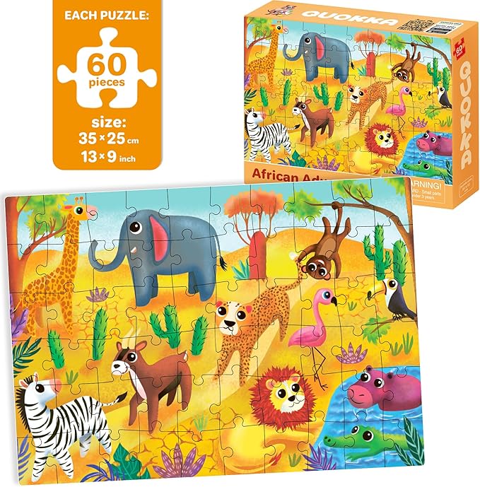 QUOKKA Puzzles for Kids Ages 4-6 - Set of 4x60 Jigsaw Puzzles for Toddlers 3-5 - Animals Toys for Children 6-8 yo - Gift Educational Game for Boys & Girls