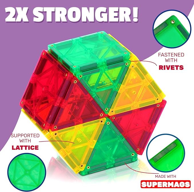 Playmags Magnetic Tiles Train Car Set for Kids - 55pcs Magnet Building Blocks Accessory Set with 4 Cars - Durable Creative STEM Learning Toys for Boys, Girls & Toddlers