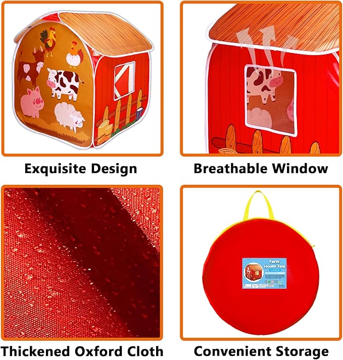 Kids Play Tent, Pop Up Barn for Kids, Indoor Outdoor Folding Portable Playhouse for Boys and Girls