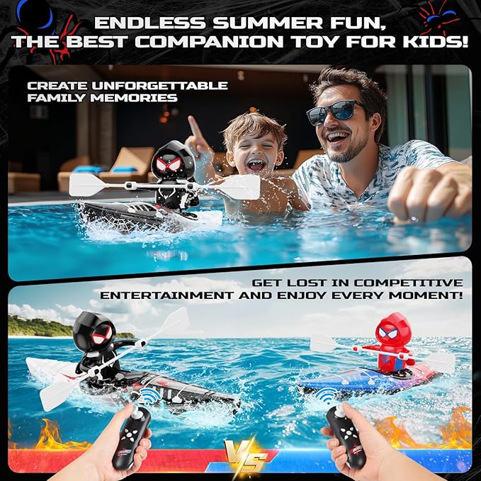 DEERC Remote Control Boat for Kids,RC Spider Kayak Boat Toys for Pool,Lake,Bathtub with Light Summer Outdoor Water Toys Never Capsize Gift for Kids Boys Girls