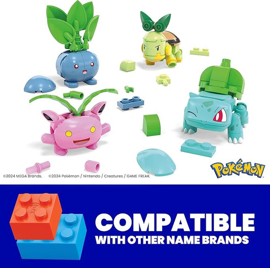MEGA Pokémon Building Toys Set Grass-Type Trainer Team with 118 Pieces, 4 Poseable Character, 2 Inches Tall, for Kids