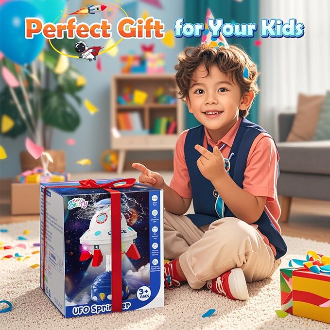 Skirfy Water Sprinkler for Kids Toys,Outdoor Summer UFO Water Rocket with Light Up Liftoff 9-16ft & Spin,Water Toy Backyard Lawn Birthday Gift for Gilrs Boys Age 3 4 5 6 7 8 Year Old