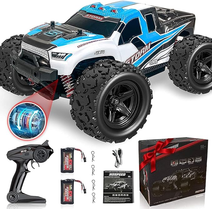 Remote Control Truck for Boys 45KM/H 1:18 Scale RC Truck 4WD All Terrain Off Road Fast RC Car with 2 Rechargeable1200mAh Batteries for 60 Min Run Time, 2.4Ghz Remote Control Car Gift for Adults Girls