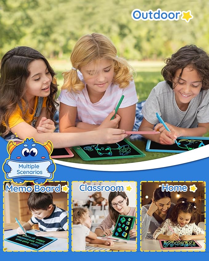 TEKFUN LCD Writing Tablet for Kids Boys Toys, 12 Inch Erasable Doodle Board Colorful Drawing Pad, Board Games Outdoor Travel Toys Gifts for Toddlers Boys Adults (Green)