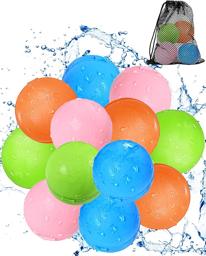 Multicolored Reusable Water Bomb Balloons,Pool Outdoors Summer Party Grasslands Toys Gifts,Automatic Water Filling Balloons for 3+ Years Old Boys Girls Adults (12PCS)