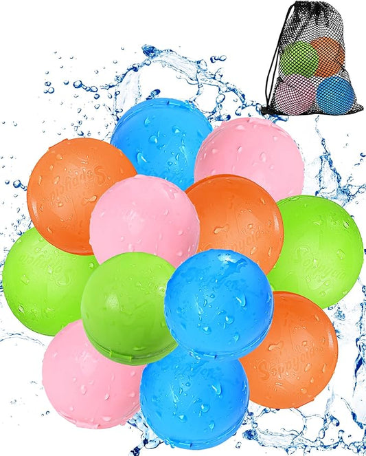 Multicolored Reusable Water Bomb Balloons,Pool Outdoors Summer Party Grasslands Toys Gifts,Automatic Water Filling Balloons for 3+ Years Old Boys Girls Adults (12PCS)