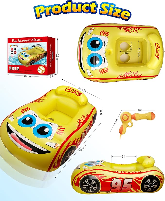 HopeRock Kids Pool Float with Water Gun,Inflatable Ride-on Swimming Pool Toy for Boys Aged 3-8 Years, Toddlers Pool Float Perfect for Summer Fun-Pool Float Kids, Ride-on Swimming Pool Toys(Yellow)