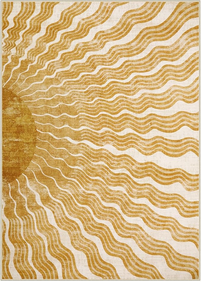 Boho 8x10 Area Rugs, Sun Print Soft Washable Rugs 8x10 Rug for Living Room Nursery, Ultra-Thin Non-Slip Kids Rug Large Carpet for Playroom Bedroom Classroom(8x10ft,Gold/Multi)