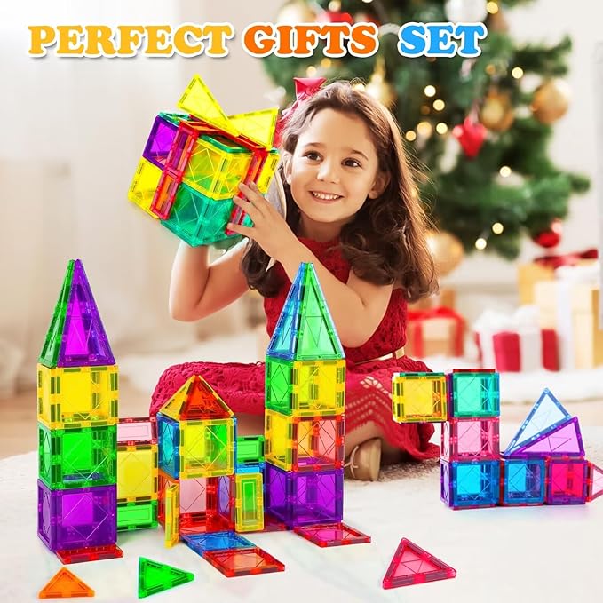 Magnetic Tiles,Magnetic Building Blocks Starter Set Toys for Boys Girls Age 2-4 4-6 5-7 8-10 8-13 STEM Educational Learning Toys for 2 3 4 5 Year Old Toddler Kid Birthday Ideas