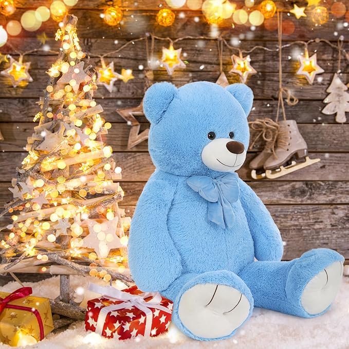 MorisMos Giant Teddy Bear 4 ft Stuffed Animal for Girlfriend,Cuddly Stuffed Big Blue Bear Plush Toy for Valentines,47 inches Big Stuffed Animal Bear Xmas Baby Shower for Boyfriend,Wife,Children