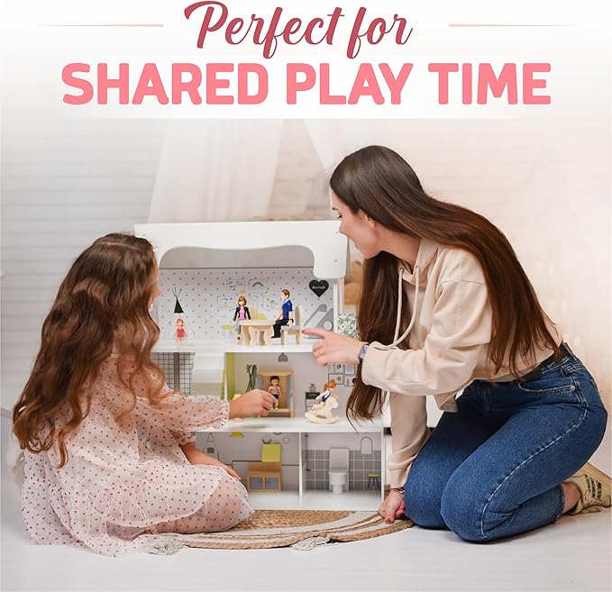 Family Dollhouse People - Doll House People Figures - 5 Poseable Action Figures Incl. Mom, Dad, Sister, Brother, Toddler - Small Dolls for Dollhouse - Dollhouse Dolls (Family)