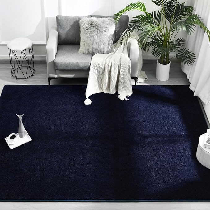 FlyDOIT Area Rugs for Bedroom Living Room, 5x8 Navy Blue Super Soft Comfy Thickened Memory-Foam Indoor Carpets, Modern Aesthetic Minimalist Carpet for Boys Girls Adults Apartment Nursery Home Décor
