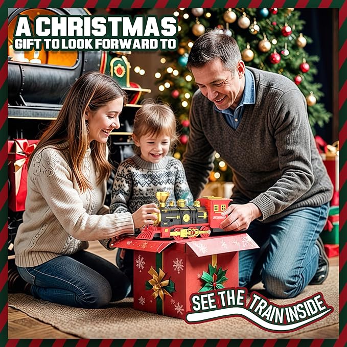 Christmas Train Set with Smoke, Lights, and Sound - Ideal Gift for Toddlers and Kids Ages 2-8, Classic Electric Train Set for Under The Tree, Holiday Decoration for Boys & Girls