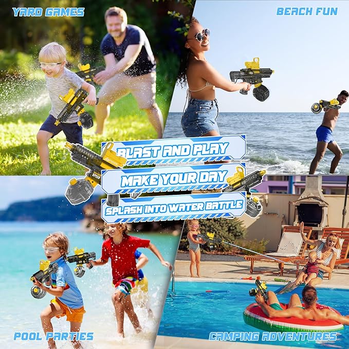 2025 Electric Water Gun for Adults Kids, Automatic Water Gun Toy for Kids Ages 4-8 8-12, Large Capacity High Power, 32ft Ultra-Long Range, Summer Pool Outdoor Beach Water Toys for Boys Girls(Yellow)
